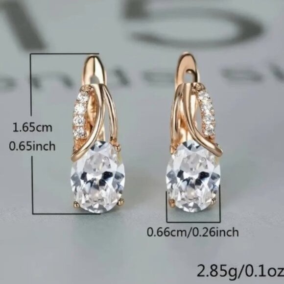 18k Gold Plated Water Drop Aqua Blue Diamond Earrings - Picture 2 of 3